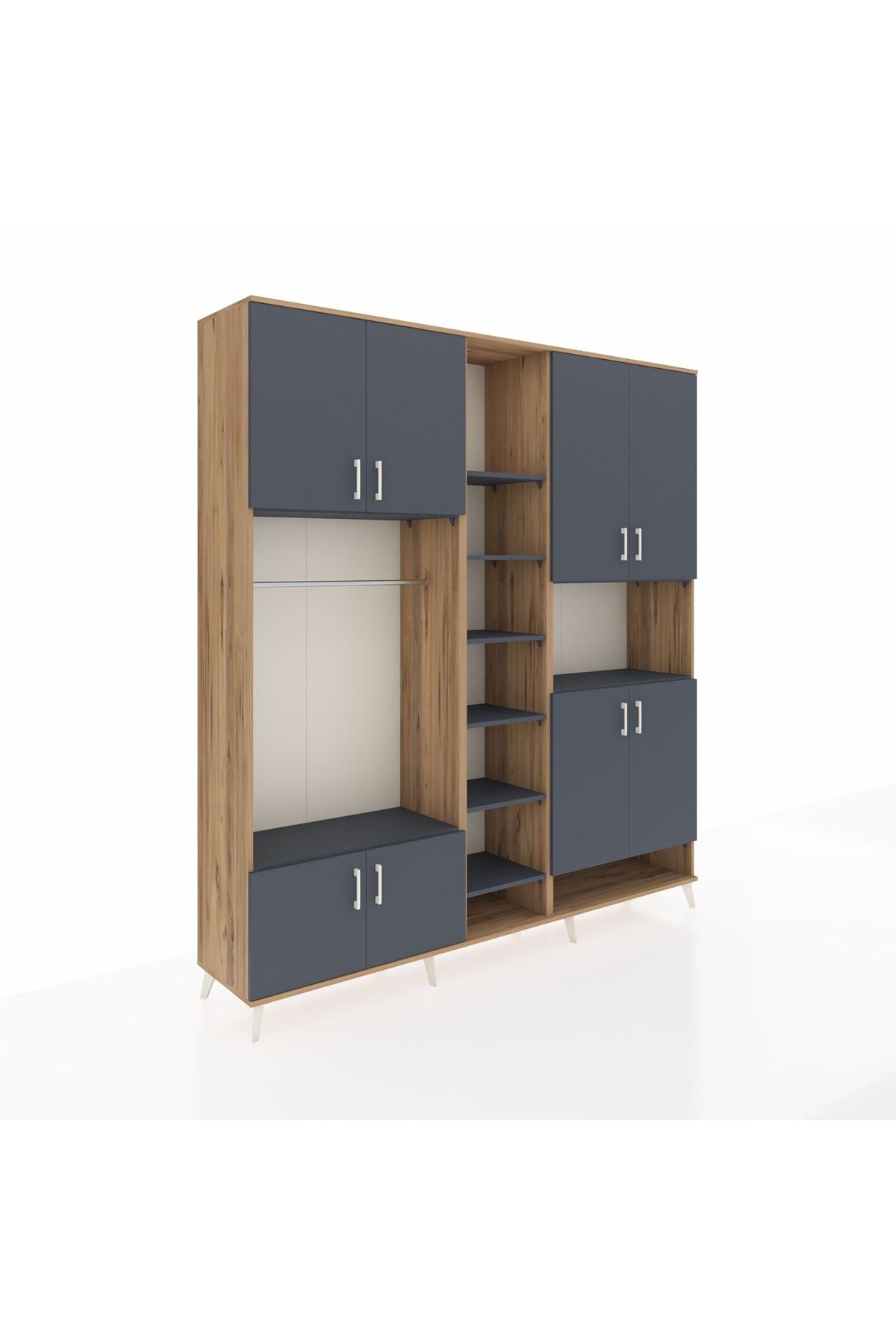 Hyperion Dolap 18 Raflı 8 Kapaklı Tek Askılı 220x44x243 Çam-Antrasit/Antrasit