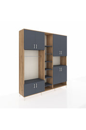 Hyperion Dolap 18 Raflı 8 Kapaklı Tek Askılı 220x44x243 Çam-Antrasit/Antrasit