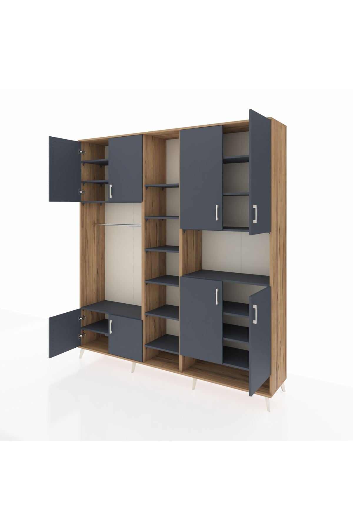 Hyperion Dolap 18 Raflı 8 Kapaklı Tek Askılı 220x44x243 Çam-Antrasit/Antrasit