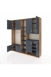 Hyperion Dolap 18 Raflı 8 Kapaklı Tek Askılı 220x44x243 Çam-Antrasit/Antrasit