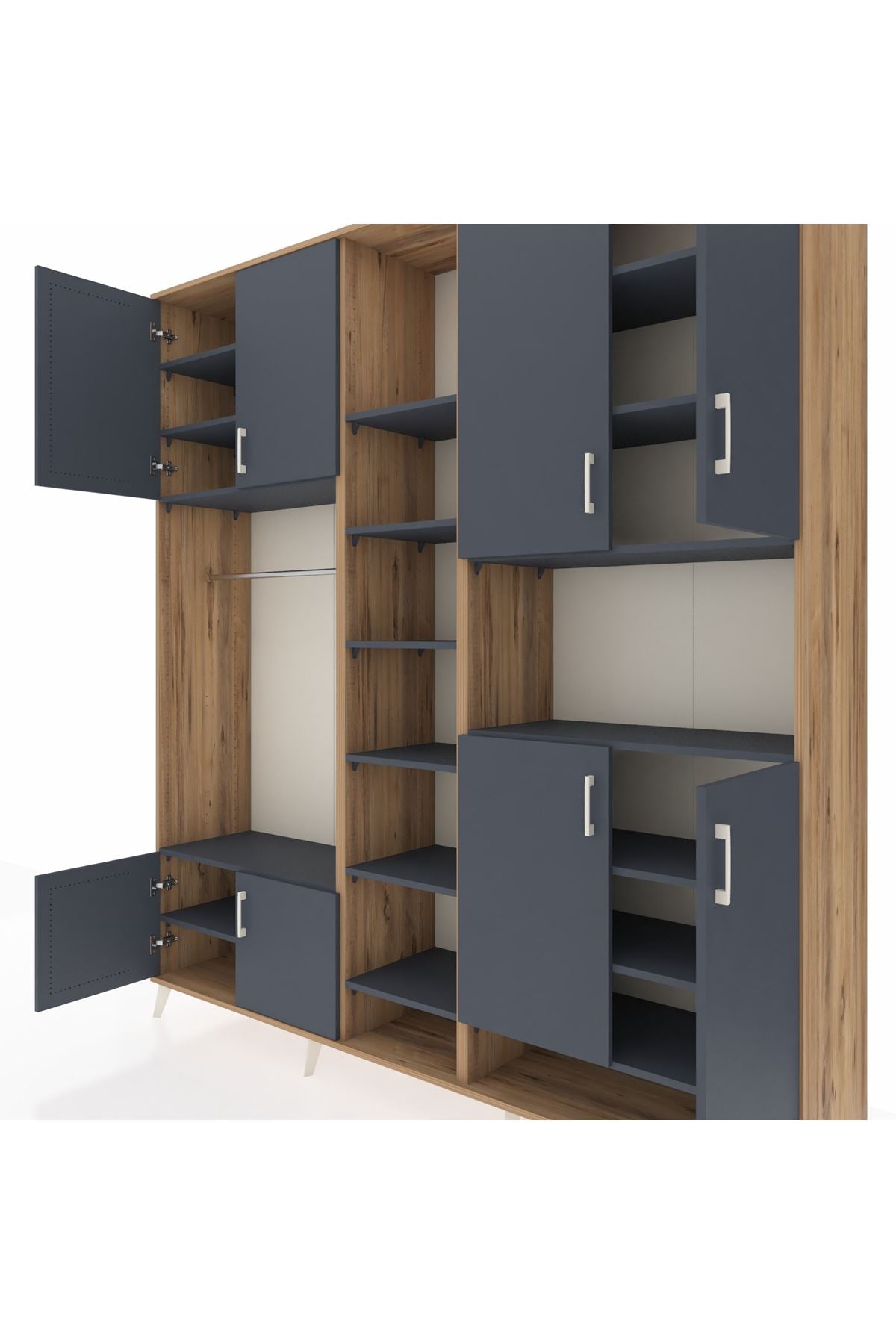 Hyperion Dolap 18 Raflı 8 Kapaklı Tek Askılı 220x44x243 Çam-Antrasit/Antrasit