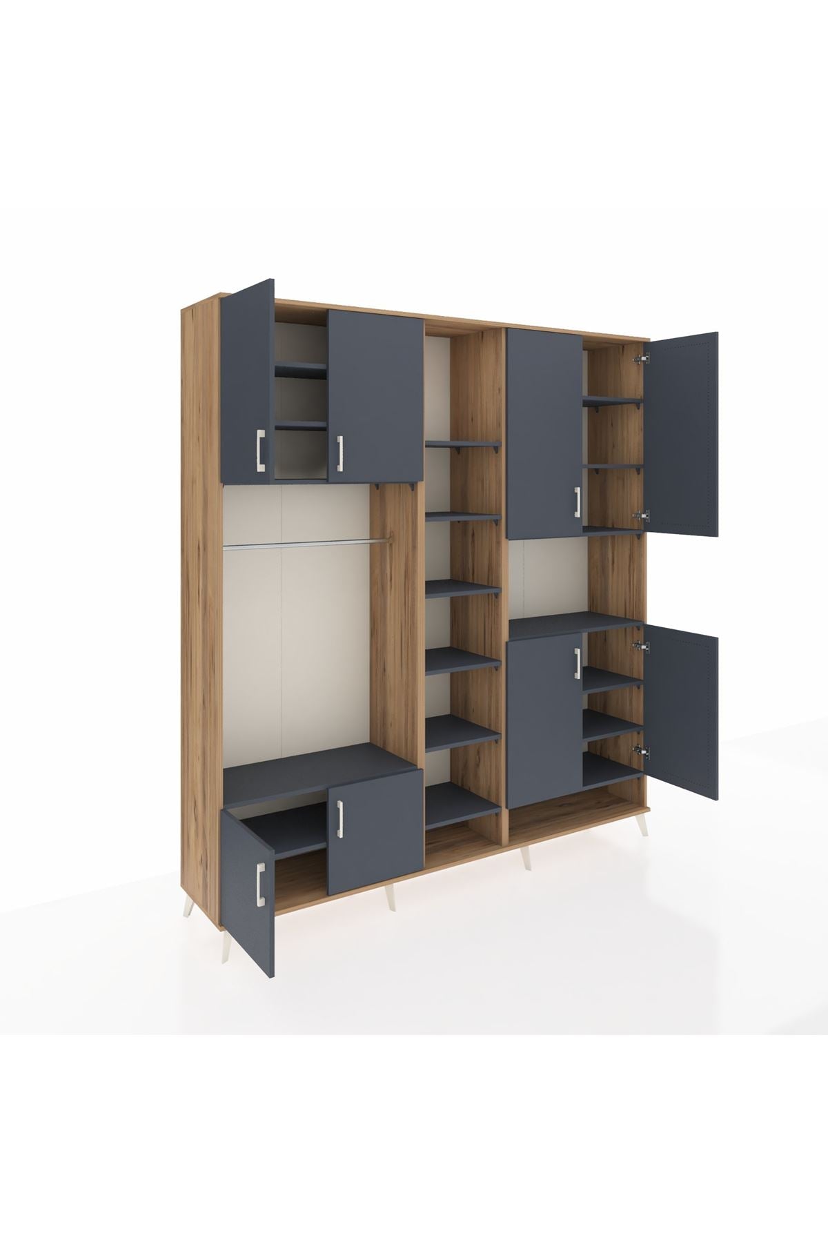 Hyperion Dolap 18 Raflı 8 Kapaklı Tek Askılı 220x44x243 Çam-Antrasit/Antrasit