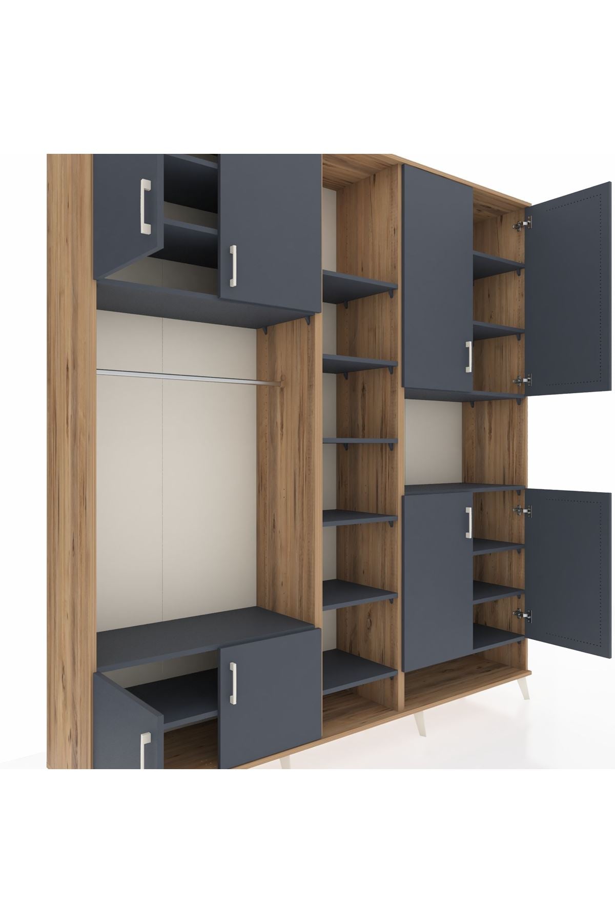 Hyperion Dolap 18 Raflı 8 Kapaklı Tek Askılı 220x44x243 Çam-Antrasit/Antrasit