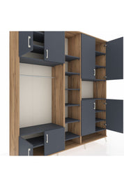 Hyperion Dolap 18 Raflı 8 Kapaklı Tek Askılı 220x44x243 Çam-Antrasit/Antrasit