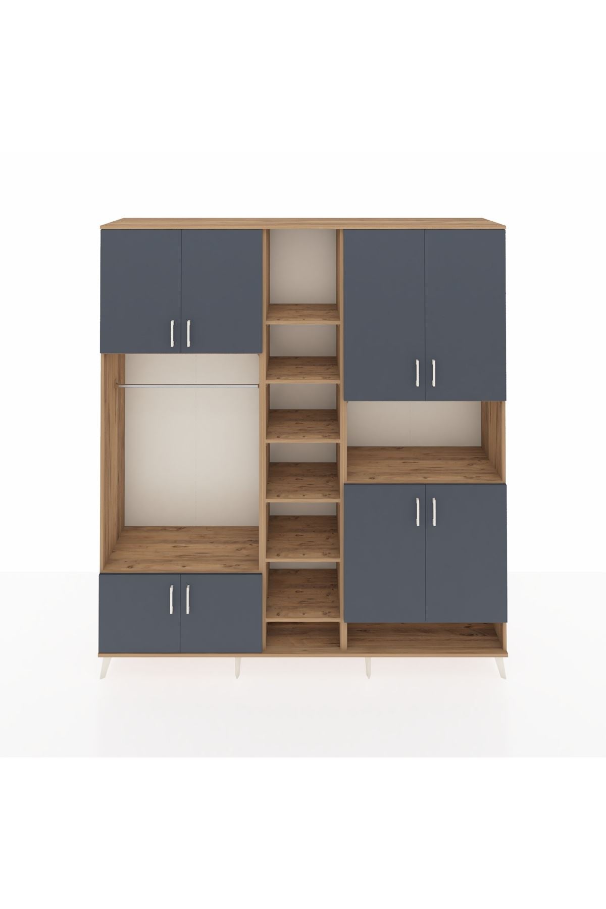 Hyperion Dolap 18 Raflı 8 Kapaklı Tek Askılı 220x44x243 Çam-Antrasit/Çam