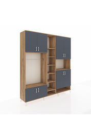 Hyperion Dolap 18 Raflı 8 Kapaklı Tek Askılı 220x44x243 Çam-Antrasit/Çam