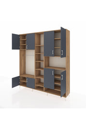 Hyperion Dolap 18 Raflı 8 Kapaklı Tek Askılı 220x44x243 Çam-Antrasit/Çam