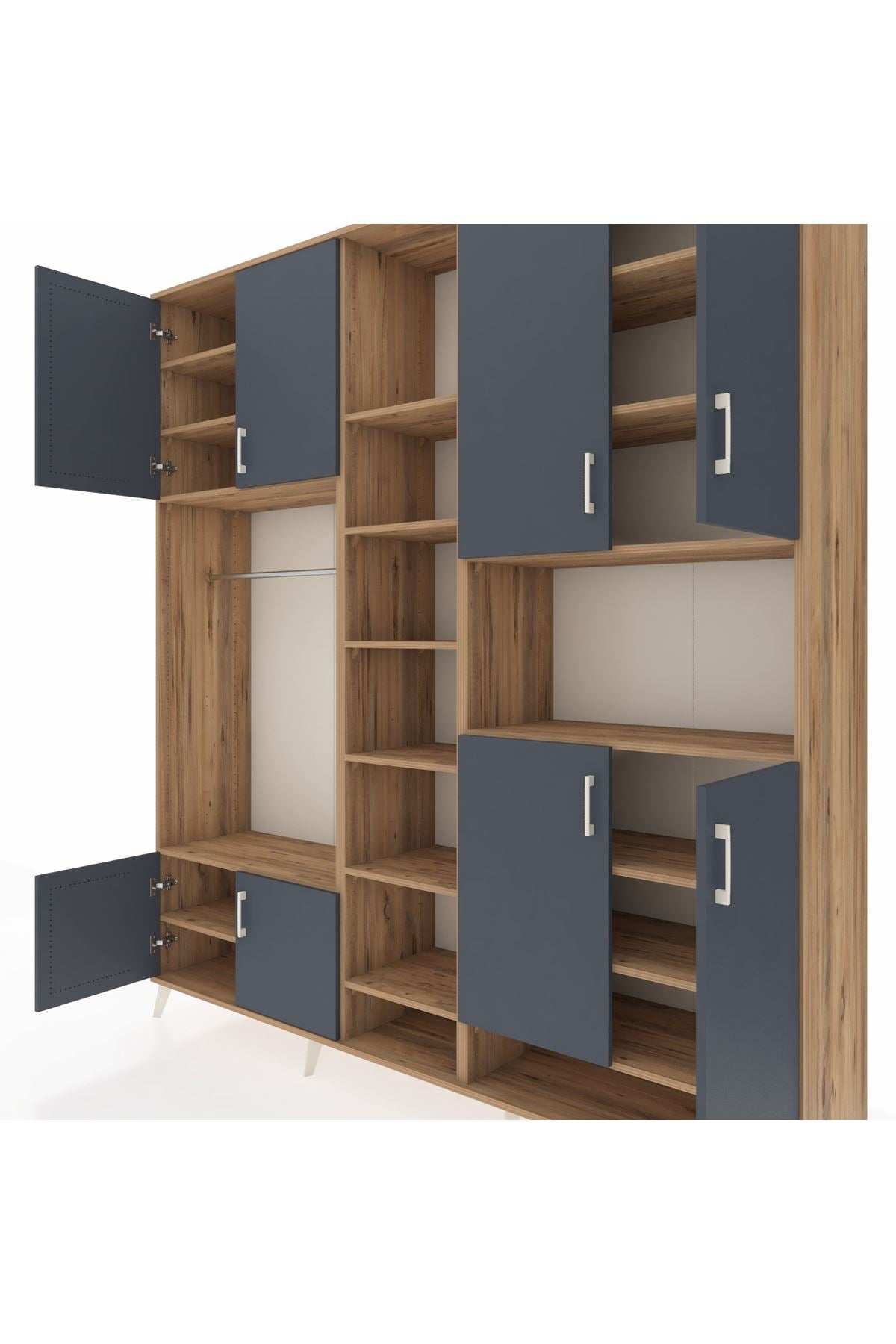 Hyperion Dolap 18 Raflı 8 Kapaklı Tek Askılı 220x44x243 Çam-Antrasit/Çam