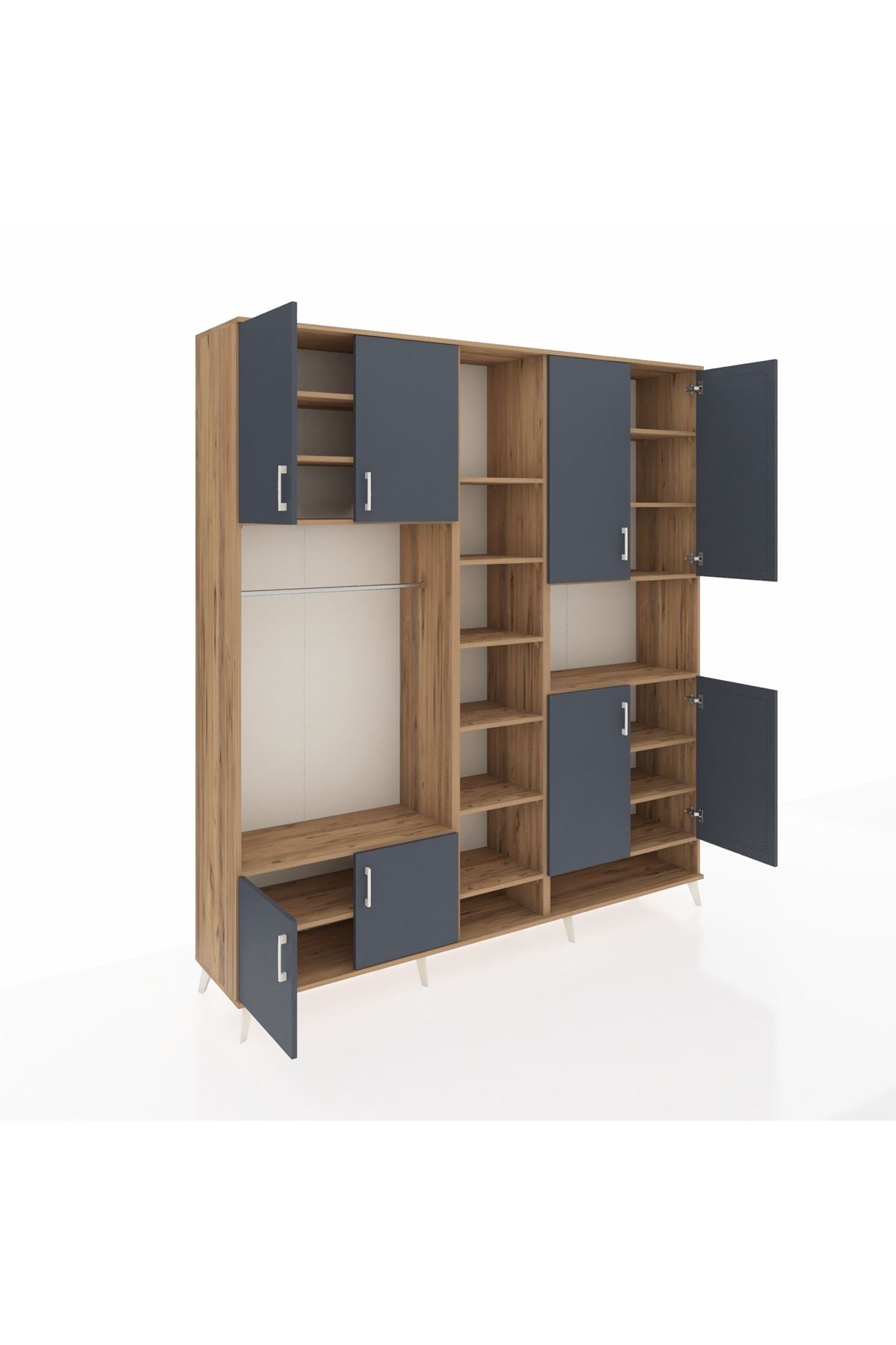 Hyperion Dolap 18 Raflı 8 Kapaklı Tek Askılı 220x44x243 Çam-Antrasit/Çam