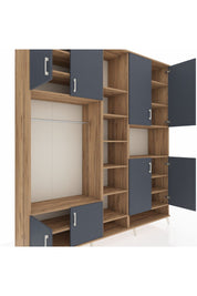 Hyperion Dolap 18 Raflı 8 Kapaklı Tek Askılı 220x44x243 Çam-Antrasit/Çam