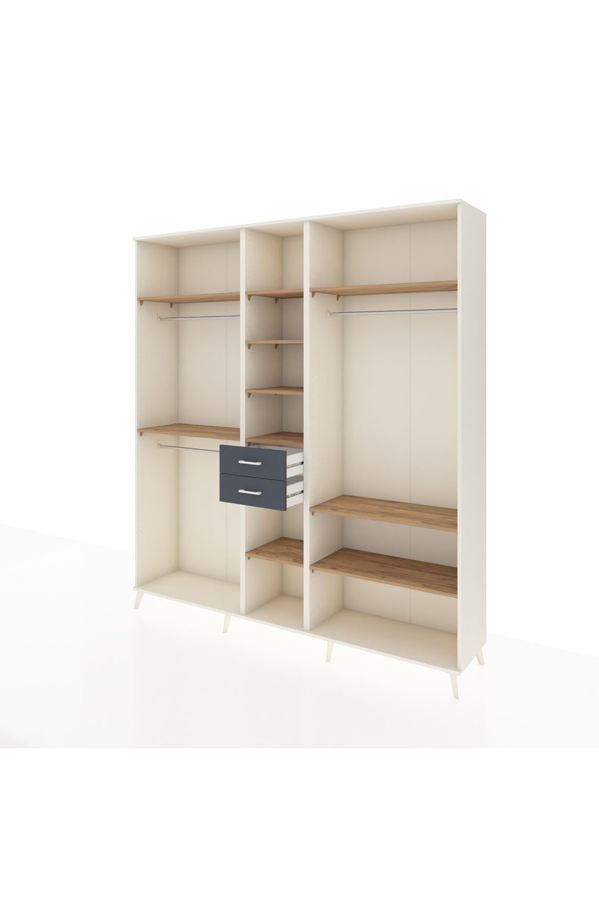 Hyperion Dolap 10 Raflı 2 Çekmeceli 3 Askılı 220x44x243 Aytaşı-Çam/Antrasit