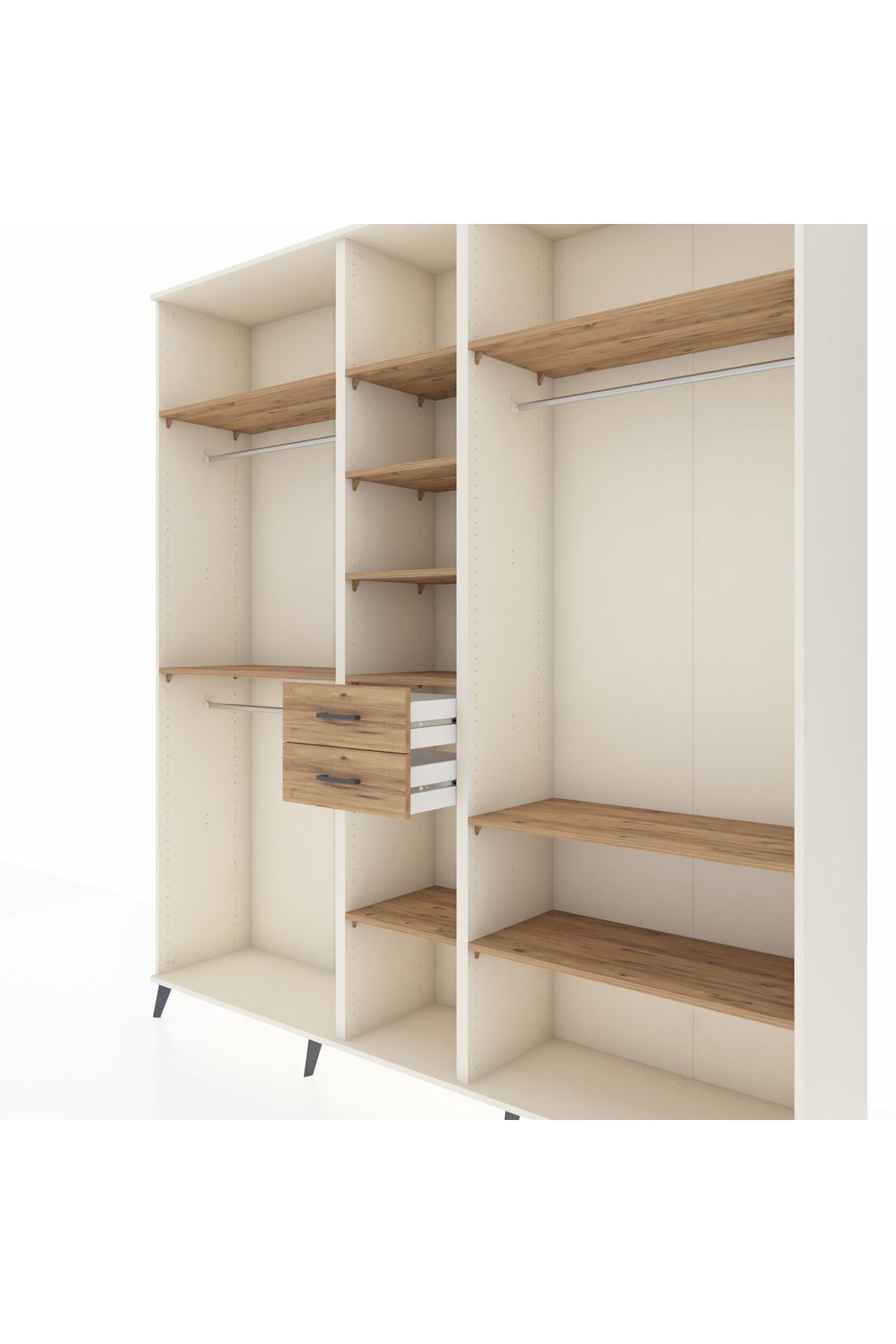 Hyperion Dolap 10 Raflı 2 Çekmeceli 3 Askılı 220x44x243 Aytaşı-Çam/Çam