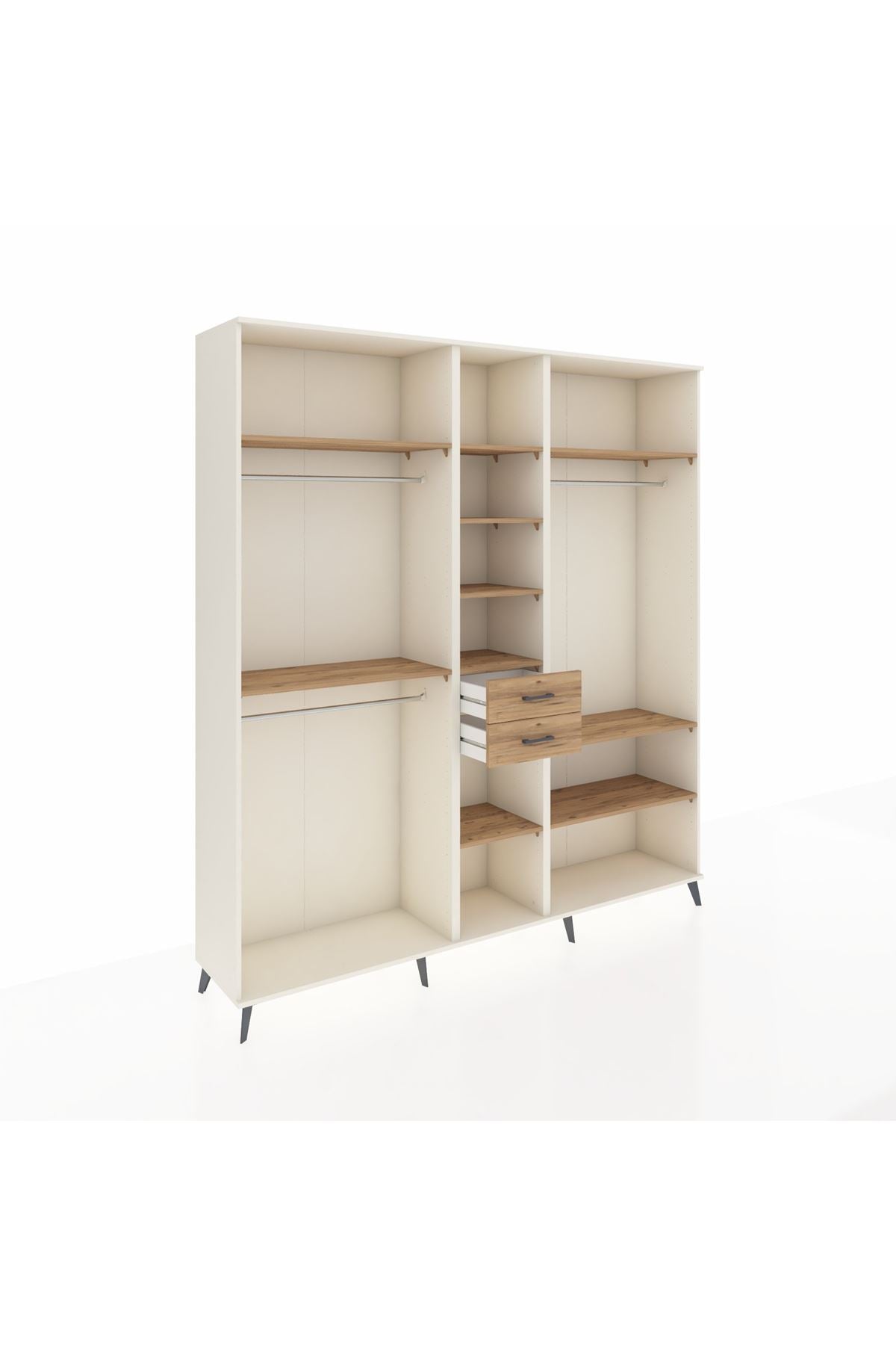 Hyperion Dolap 10 Raflı 2 Çekmeceli 3 Askılı 220x44x243 Aytaşı-Çam/Çam