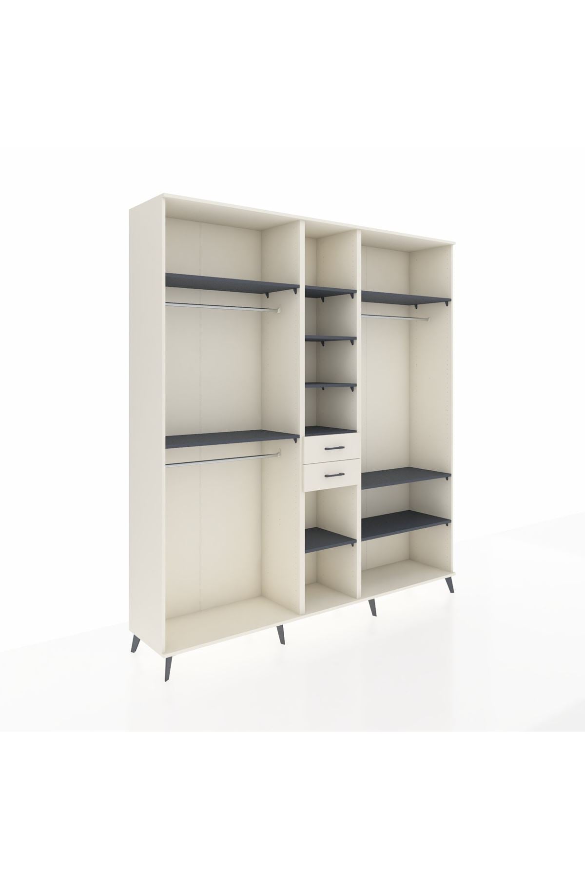 Hyperion Dolap 10 Raflı 2 Çekmeceli 3 Askılı 220x44x243 Aytaşı-Antrasit/Aytaşı