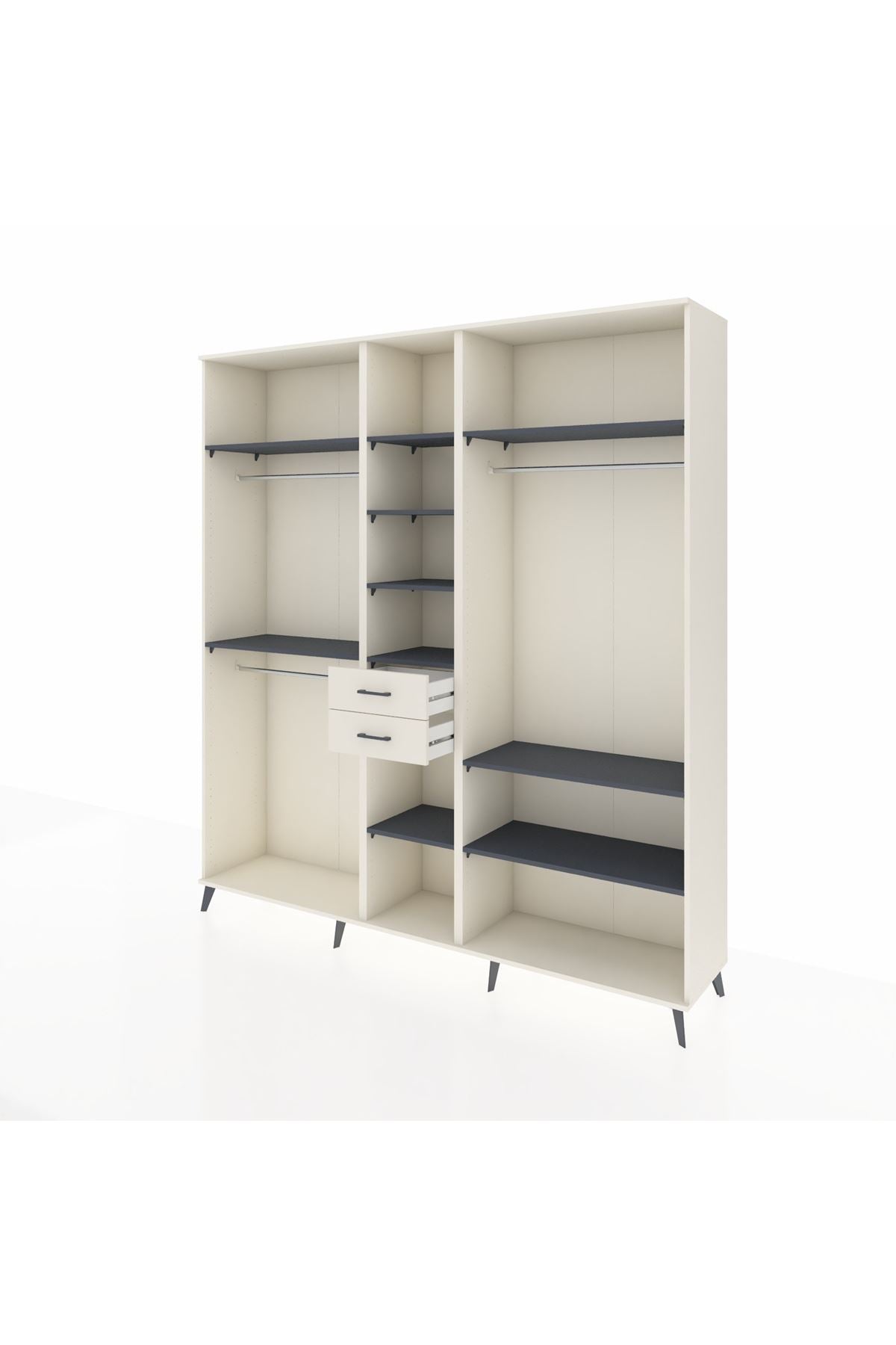 Hyperion Dolap 10 Raflı 2 Çekmeceli 3 Askılı 220x44x243 Aytaşı-Antrasit/Aytaşı