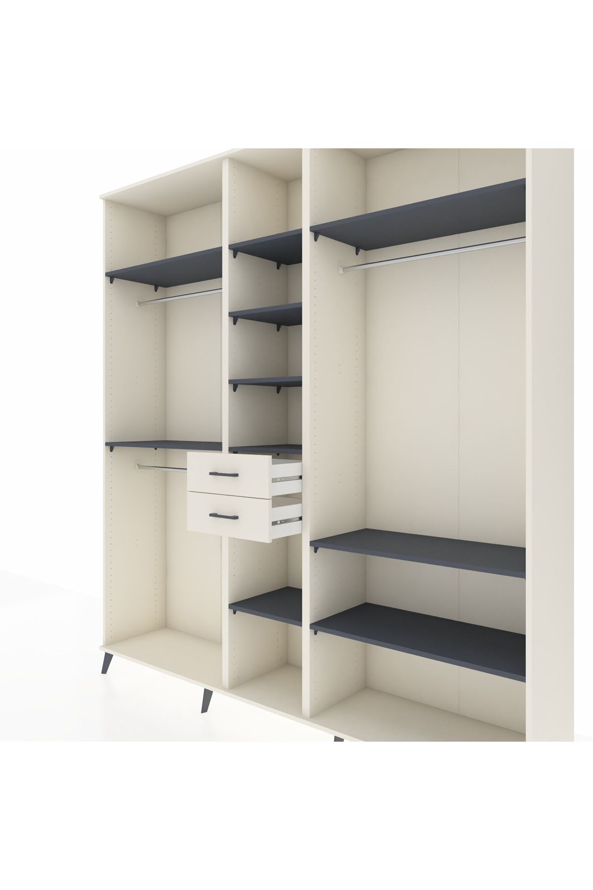 Hyperion Dolap 10 Raflı 2 Çekmeceli 3 Askılı 220x44x243 Aytaşı-Antrasit/Aytaşı