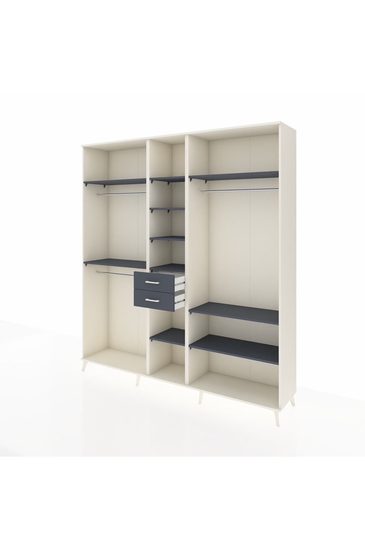 Hyperion Dolap 10 Raflı 2 Çekmeceli 3 Askılı 220x44x243 Aytaşı-Antrasit/Antrasit