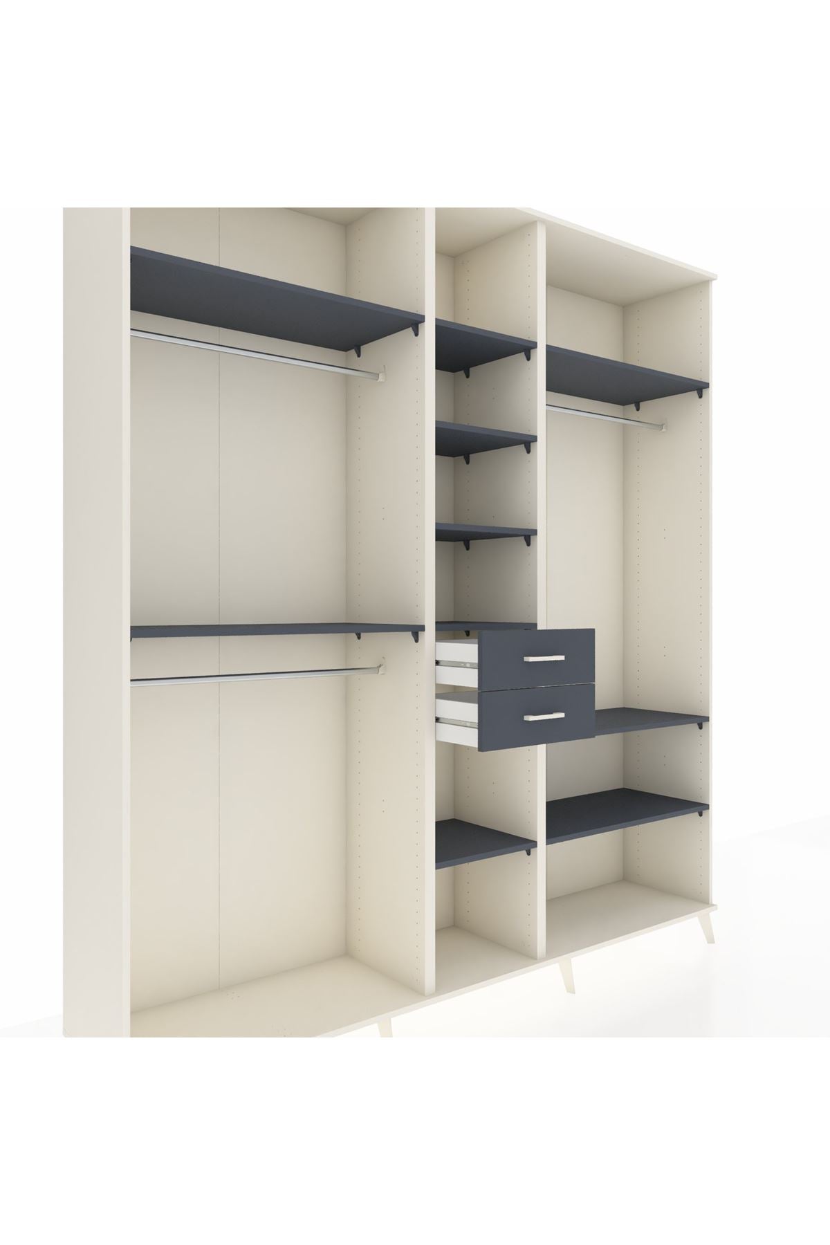 Hyperion Dolap 10 Raflı 2 Çekmeceli 3 Askılı 220x44x243 Aytaşı-Antrasit/Antrasit