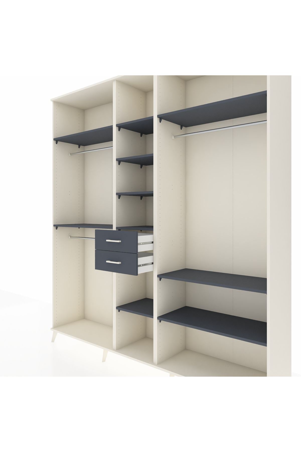 Hyperion Dolap 10 Raflı 2 Çekmeceli 3 Askılı 220x44x243 Aytaşı-Antrasit/Antrasit