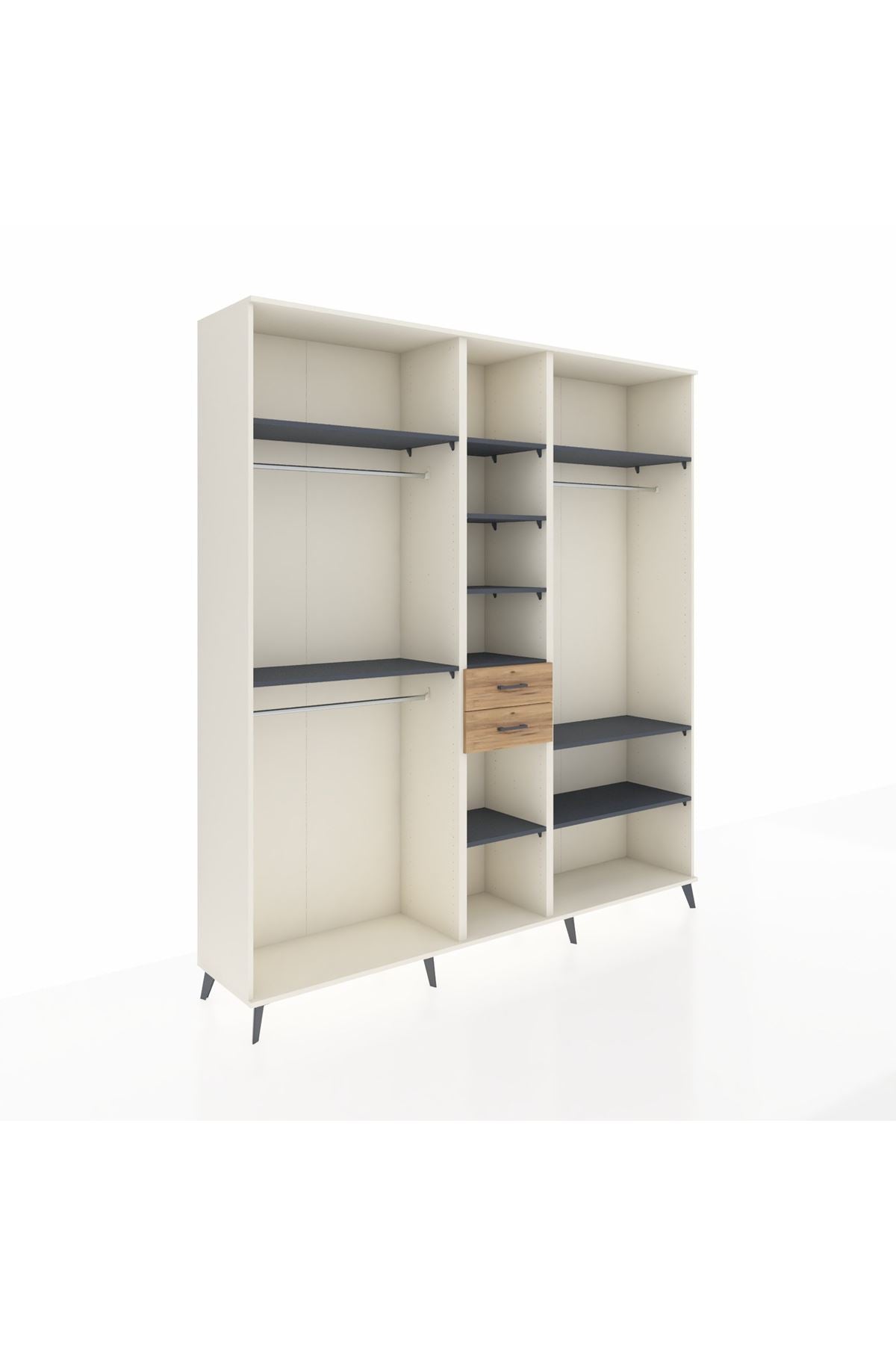 Hyperion Dolap 10 Raflı 2 Çekmeceli 3 Askılı 220x44x243 Aytaşı-Antrasit/Çam