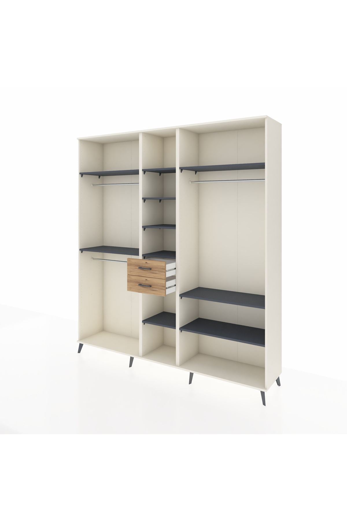 Hyperion Dolap 10 Raflı 2 Çekmeceli 3 Askılı 220x44x243 Aytaşı-Antrasit/Çam