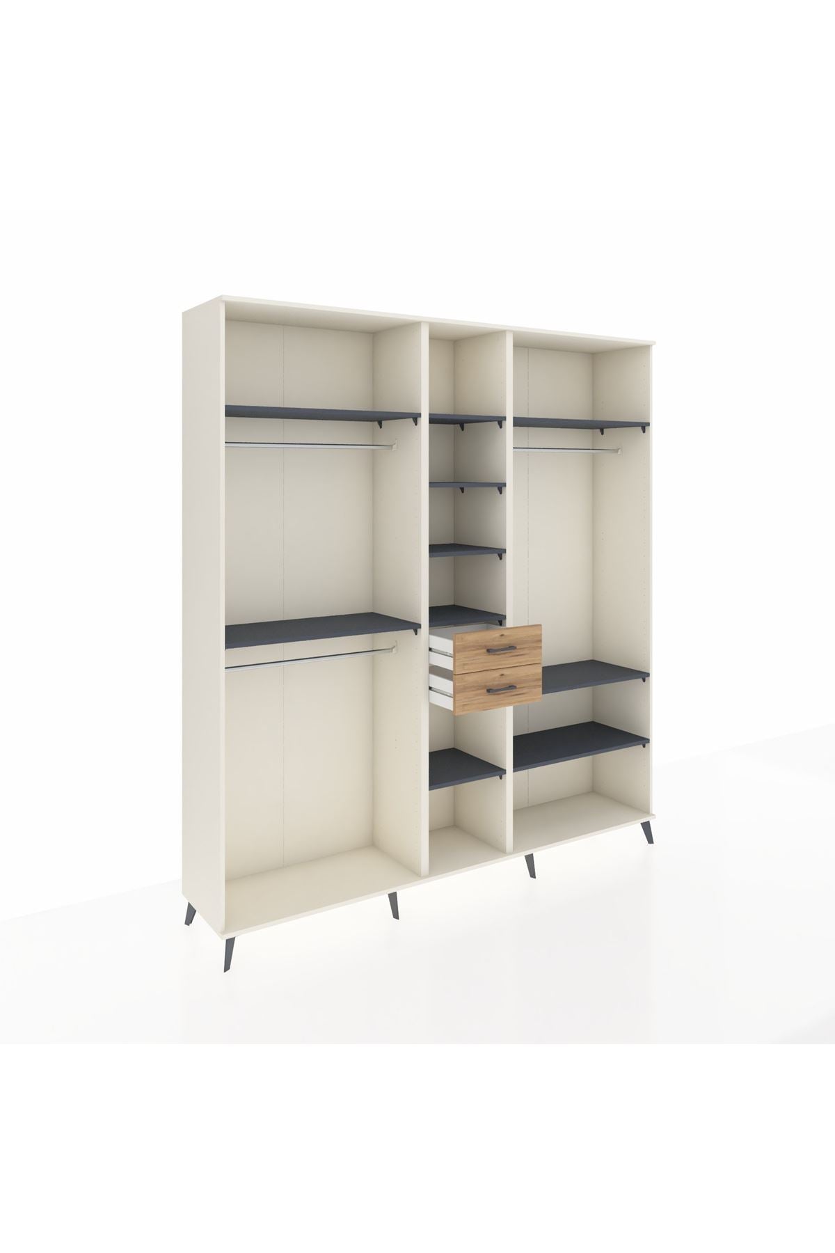 Hyperion Dolap 10 Raflı 2 Çekmeceli 3 Askılı 220x44x243 Aytaşı-Antrasit/Çam