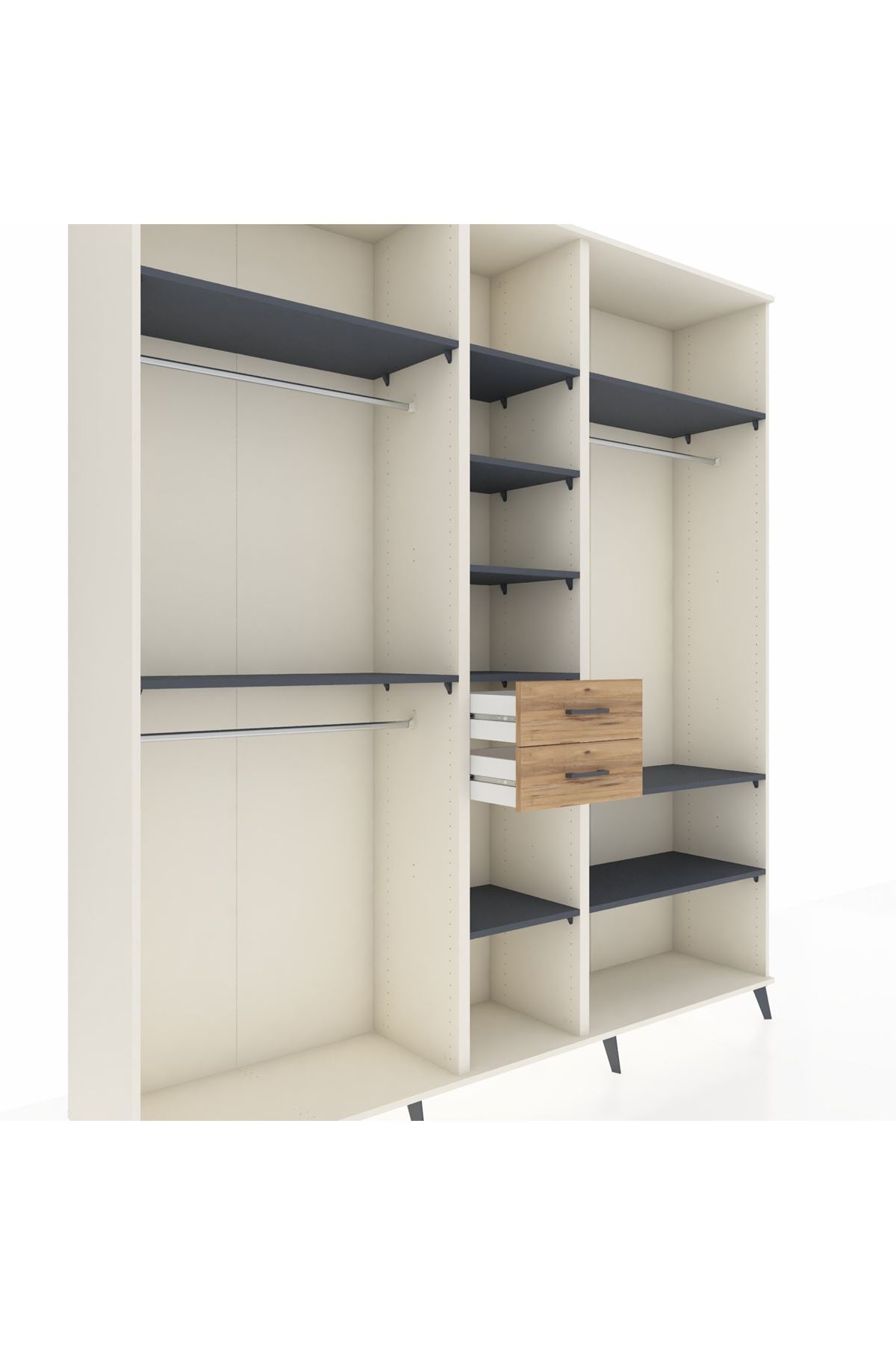 Hyperion Dolap 10 Raflı 2 Çekmeceli 3 Askılı 220x44x243 Aytaşı-Antrasit/Çam