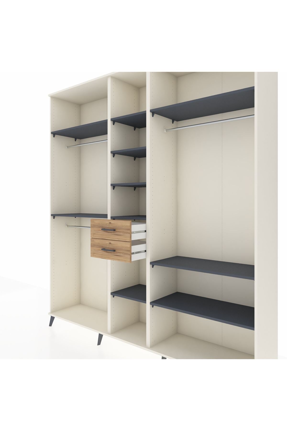 Hyperion Dolap 10 Raflı 2 Çekmeceli 3 Askılı 220x44x243 Aytaşı-Antrasit/Çam