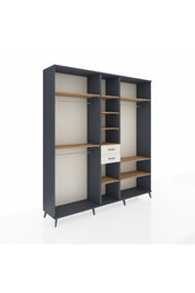 Hyperion Dolap 10 Raflı 2 Çekmeceli 3 Askılı 220x44x243 Antrasit-Çam/Aytaşı