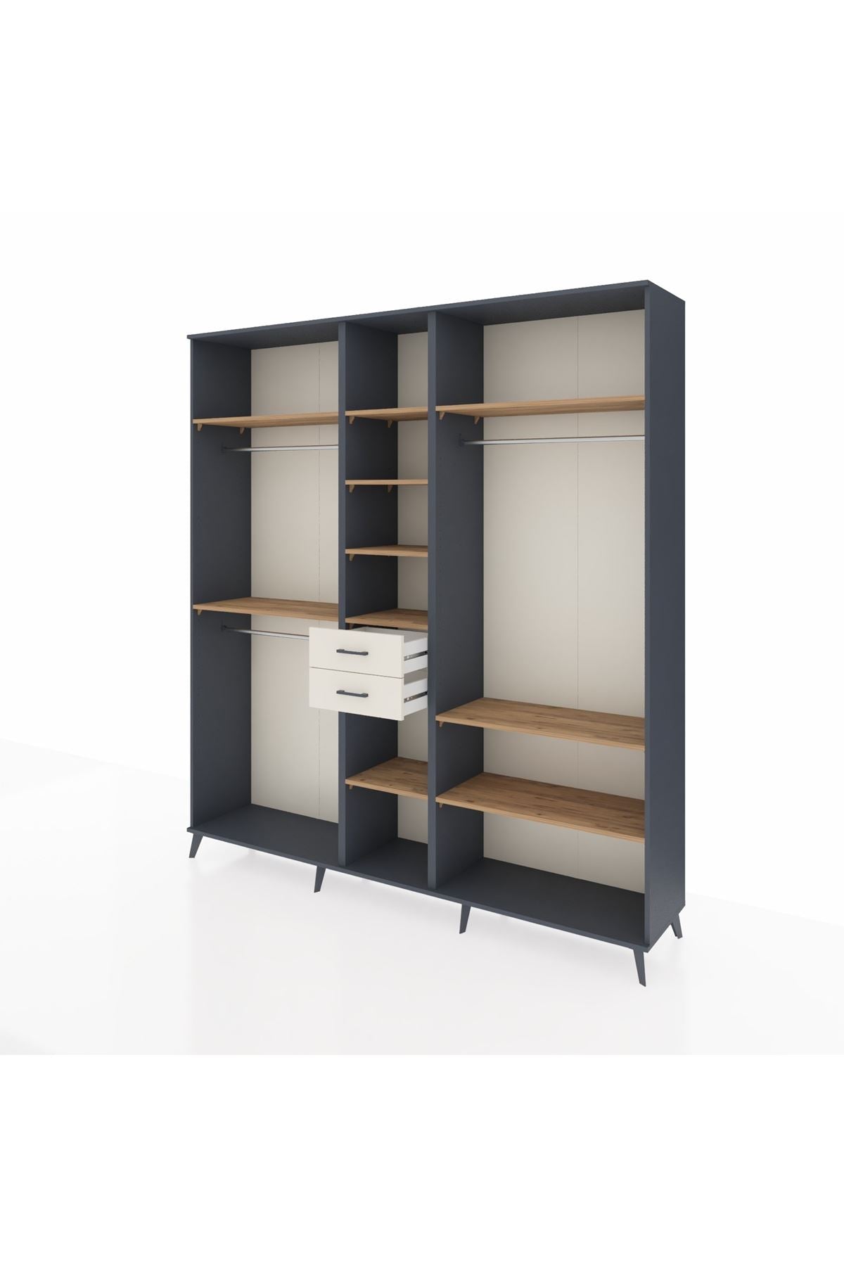 Hyperion Dolap 10 Raflı 2 Çekmeceli 3 Askılı 220x44x243 Antrasit-Çam/Aytaşı