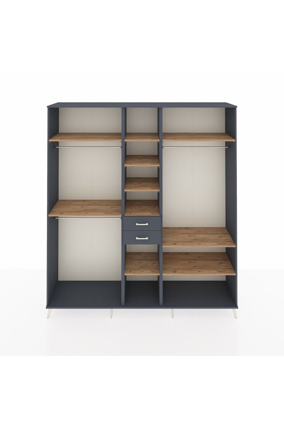 Hyperion Dolap 10 Raflı 2 Çekmeceli 3 Askılı 220x44x243 Antrasit-Çam/Antrasit