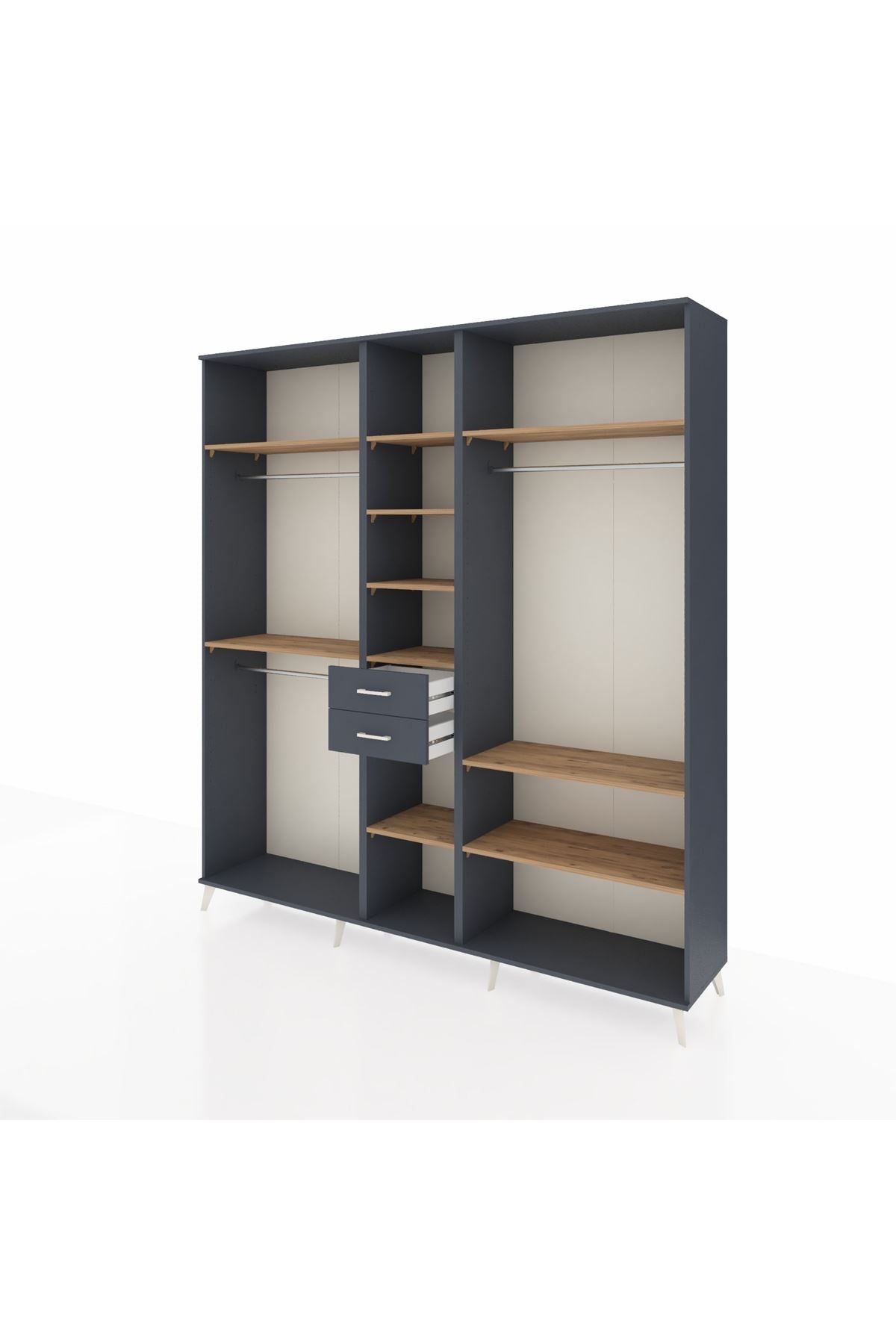 Hyperion Dolap 10 Raflı 2 Çekmeceli 3 Askılı 220x44x243 Antrasit-Çam/Antrasit