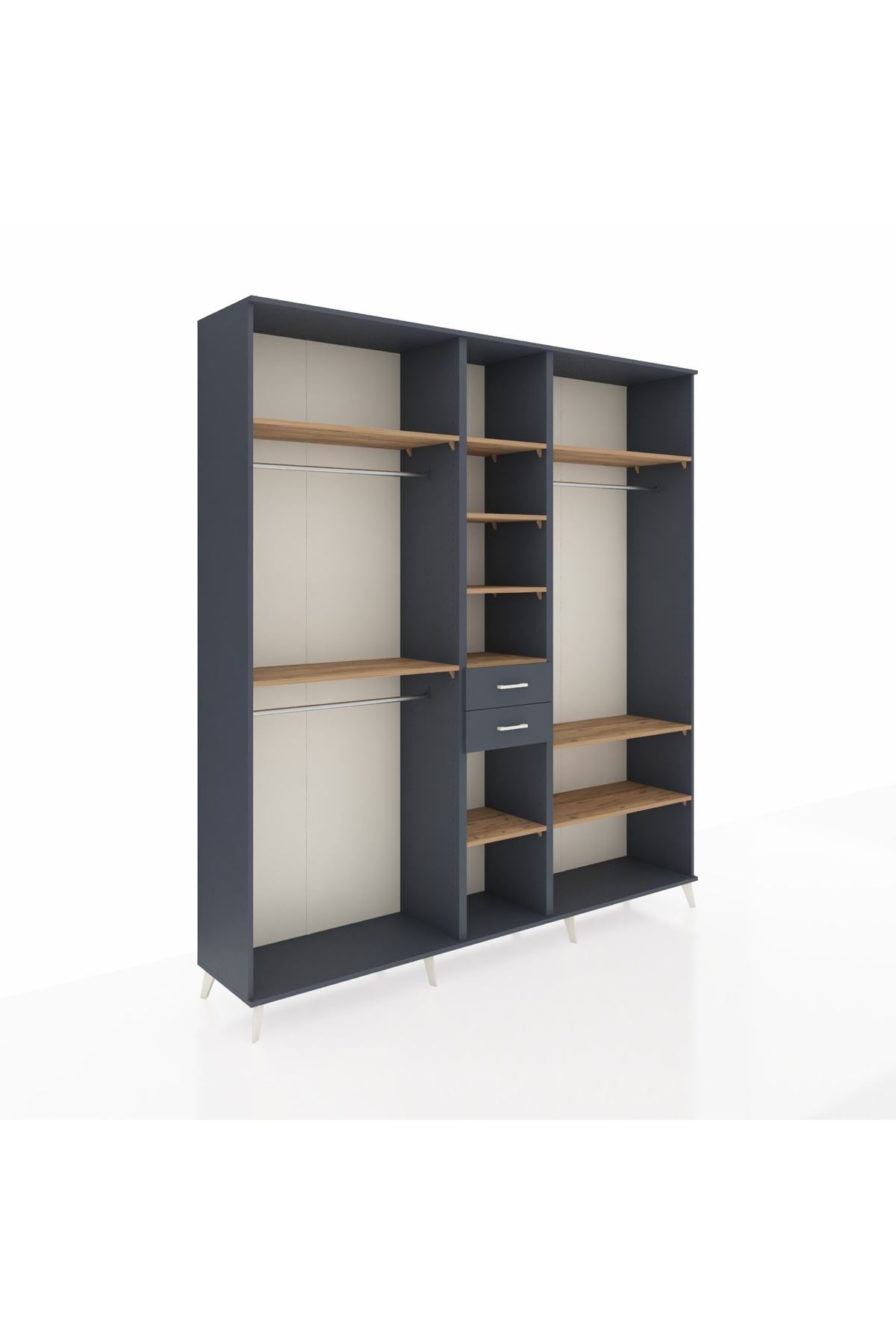 Hyperion Dolap 10 Raflı 2 Çekmeceli 3 Askılı 220x44x243 Antrasit-Çam/Antrasit