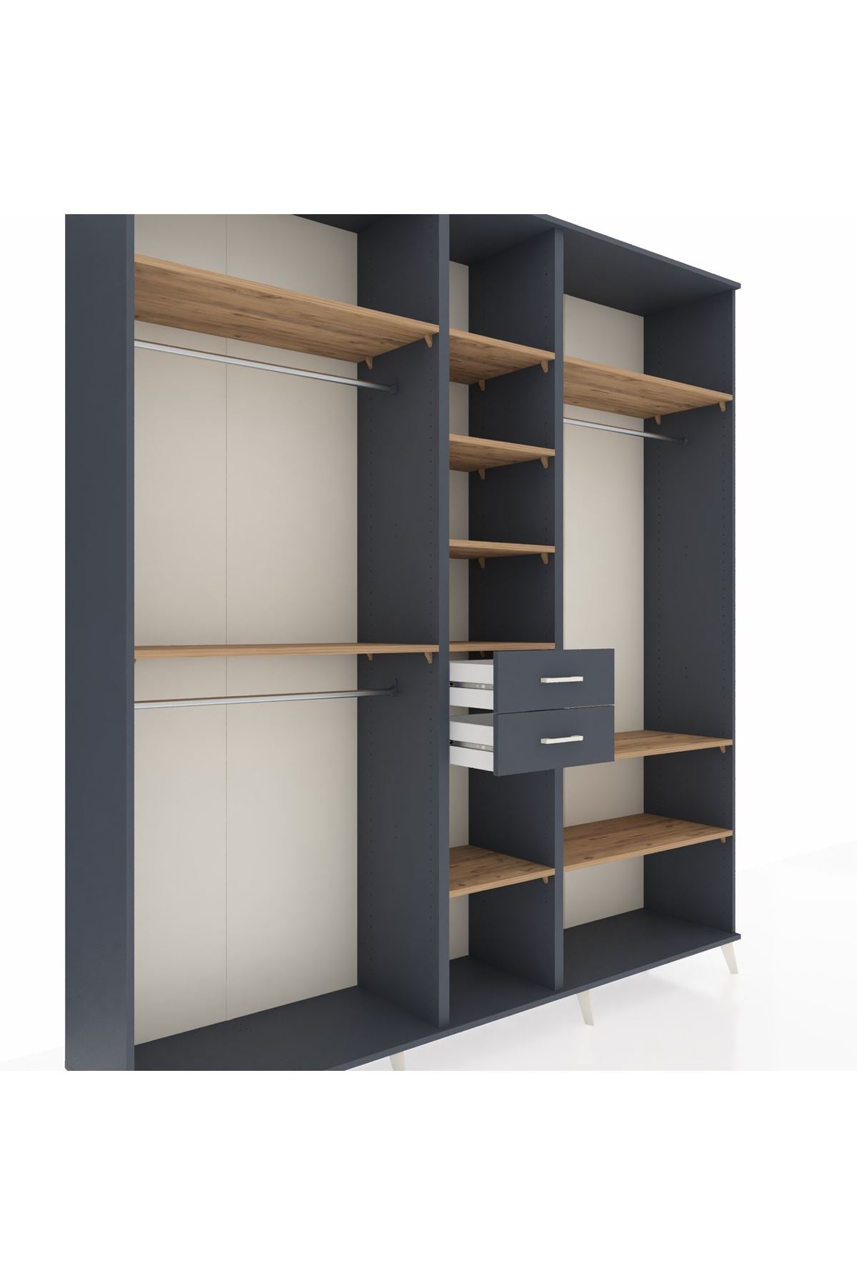 Hyperion Dolap 10 Raflı 2 Çekmeceli 3 Askılı 220x44x243 Antrasit-Çam/Antrasit