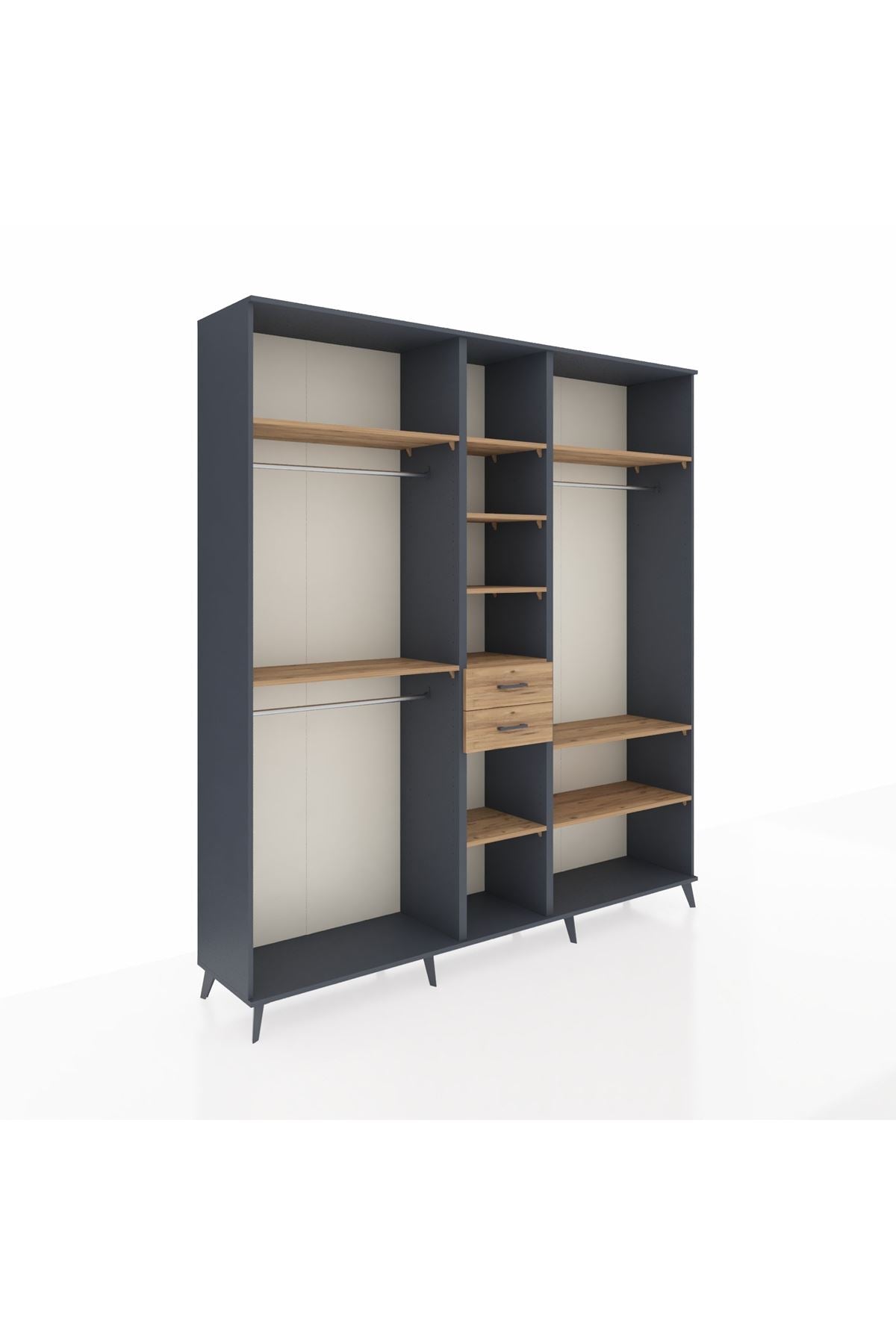 Hyperion Dolap 10 Raflı 2 Çekmeceli 3 Askılı 220x44x243 Antrasit-Çam/Çam