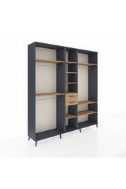 Hyperion Dolap 10 Raflı 2 Çekmeceli 3 Askılı 220x44x243 Antrasit-Çam/Çam