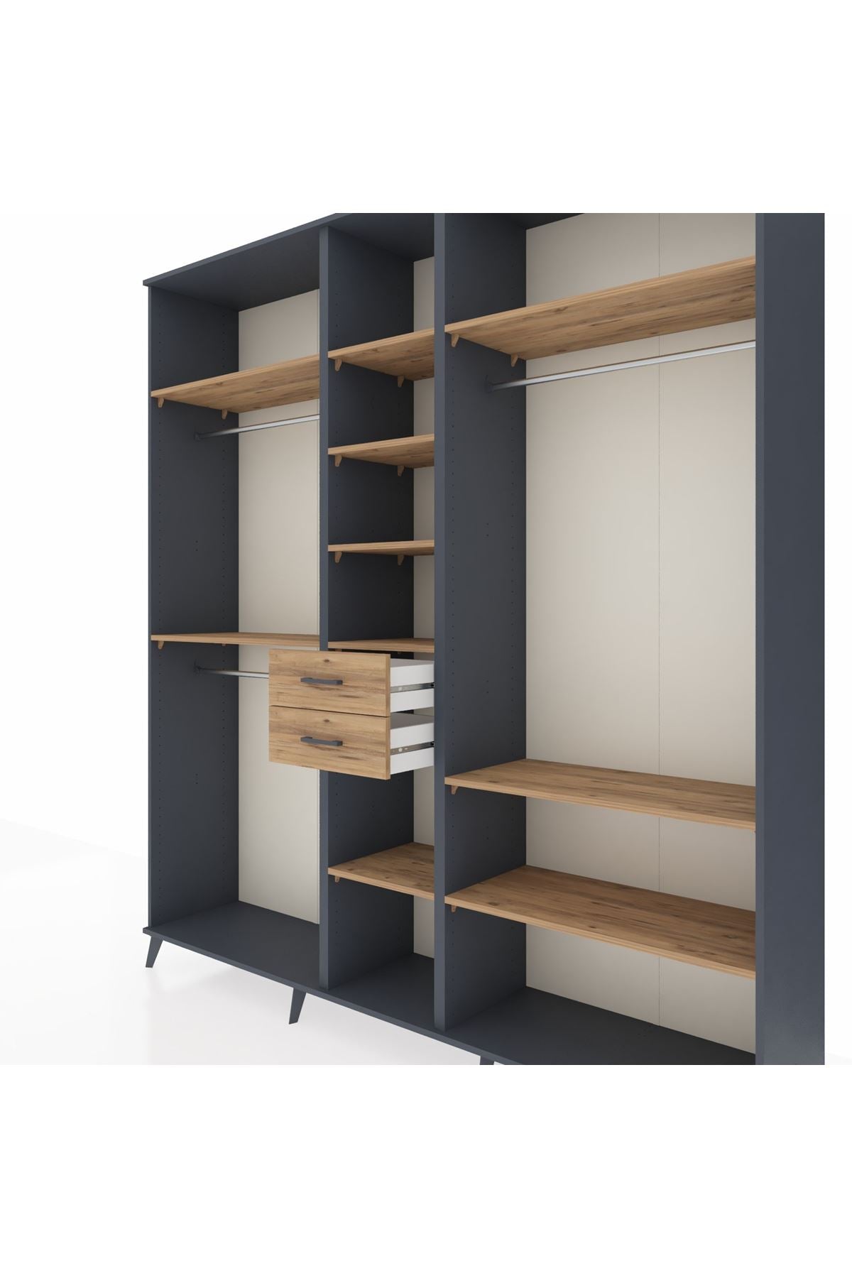 Hyperion Dolap 10 Raflı 2 Çekmeceli 3 Askılı 220x44x243 Antrasit-Çam/Çam