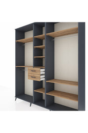 Hyperion Dolap 10 Raflı 2 Çekmeceli 3 Askılı 220x44x243 Antrasit-Çam/Çam