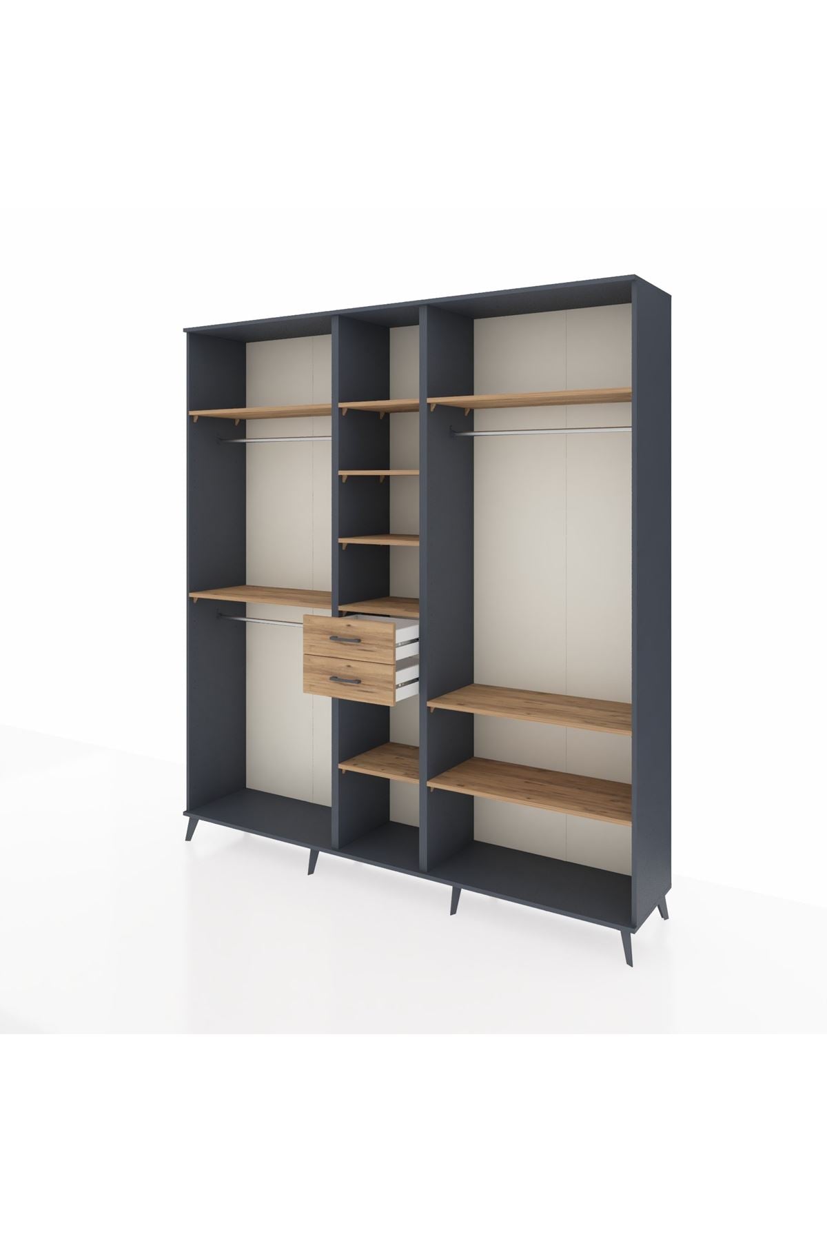 Hyperion Dolap 10 Raflı 2 Çekmeceli 3 Askılı 220x44x243 Antrasit-Çam/Çam