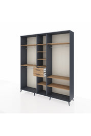 Hyperion Dolap 10 Raflı 2 Çekmeceli 3 Askılı 220x44x243 Antrasit-Çam/Çam