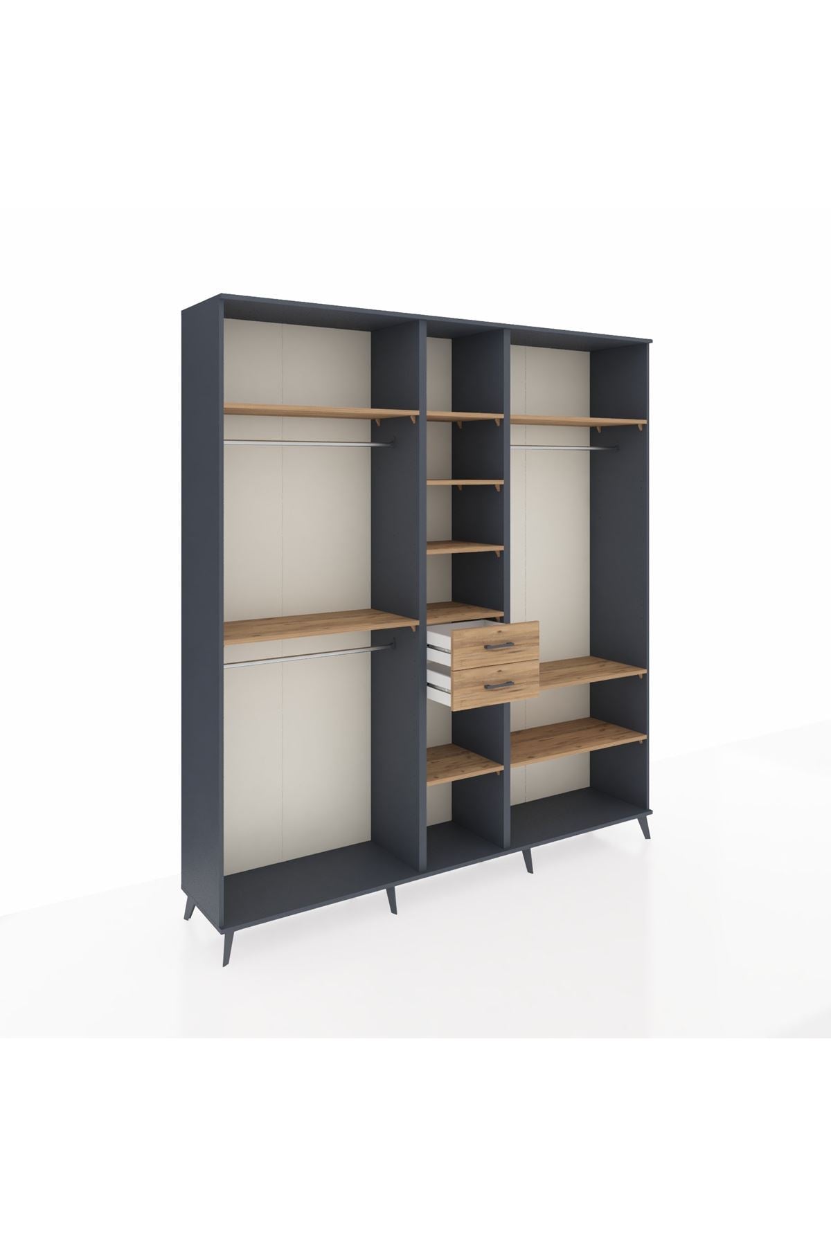 Hyperion Dolap 10 Raflı 2 Çekmeceli 3 Askılı 220x44x243 Antrasit-Çam/Çam