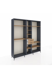 Hyperion Dolap 10 Raflı 2 Çekmeceli 3 Askılı 220x44x243 Antrasit-Çam/Çam