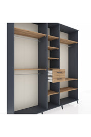 Hyperion Dolap 10 Raflı 2 Çekmeceli 3 Askılı 220x44x243 Antrasit-Çam/Çam