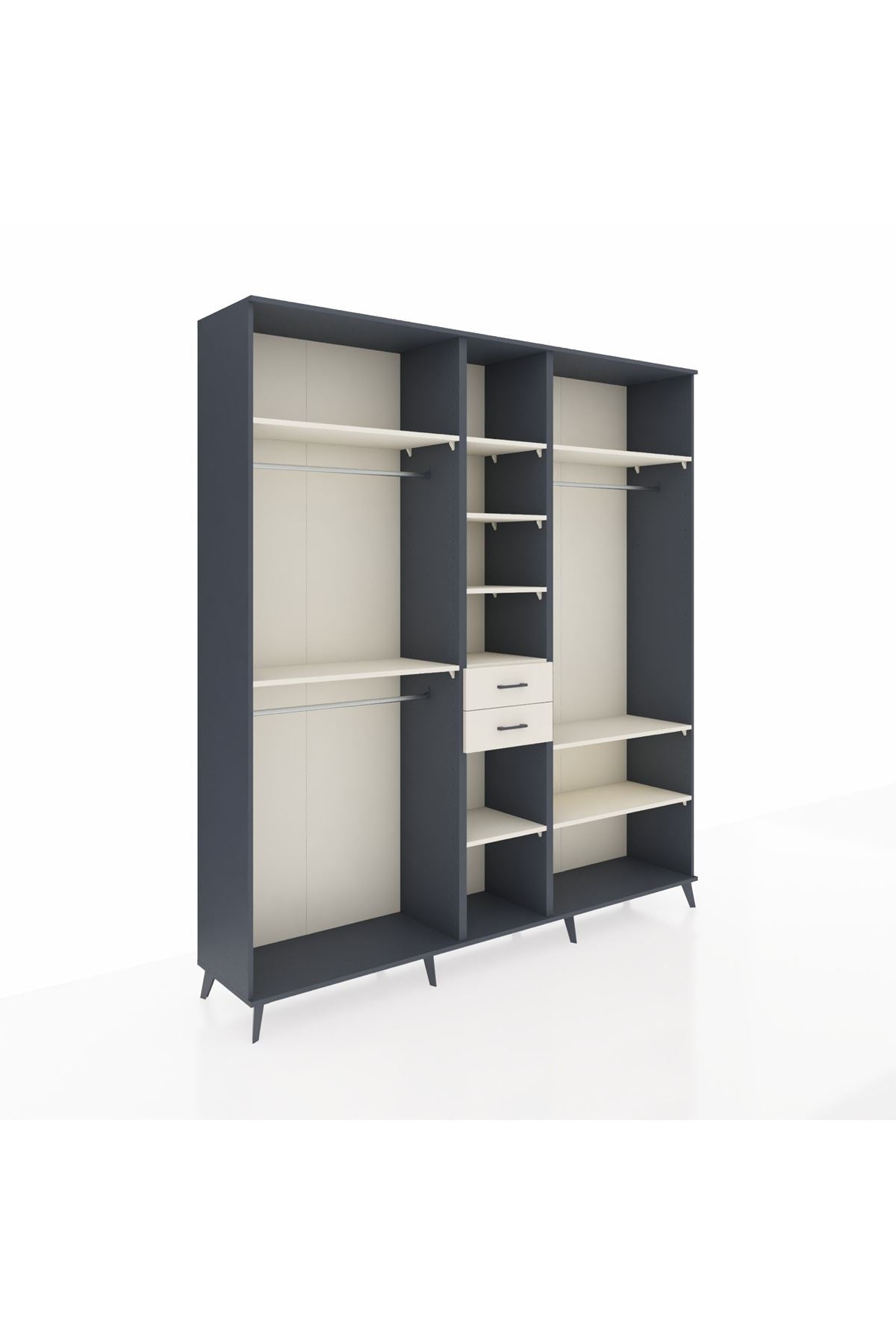 Hyperion Dolap 10 Raflı 2 Çekmeceli 3 Askılı 220x44x243 Antrasit-Aytaşı/Aytaşı