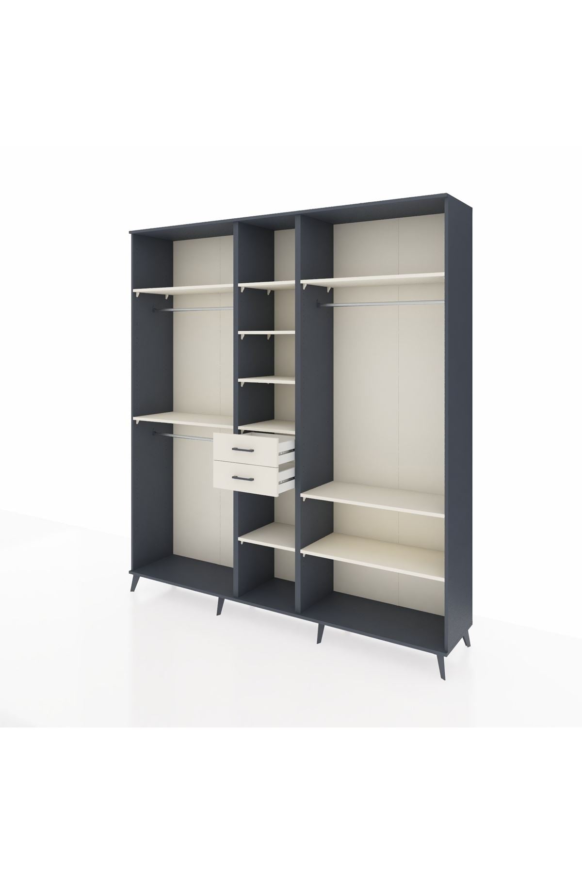 Hyperion Dolap 10 Raflı 2 Çekmeceli 3 Askılı 220x44x243 Antrasit-Aytaşı/Aytaşı