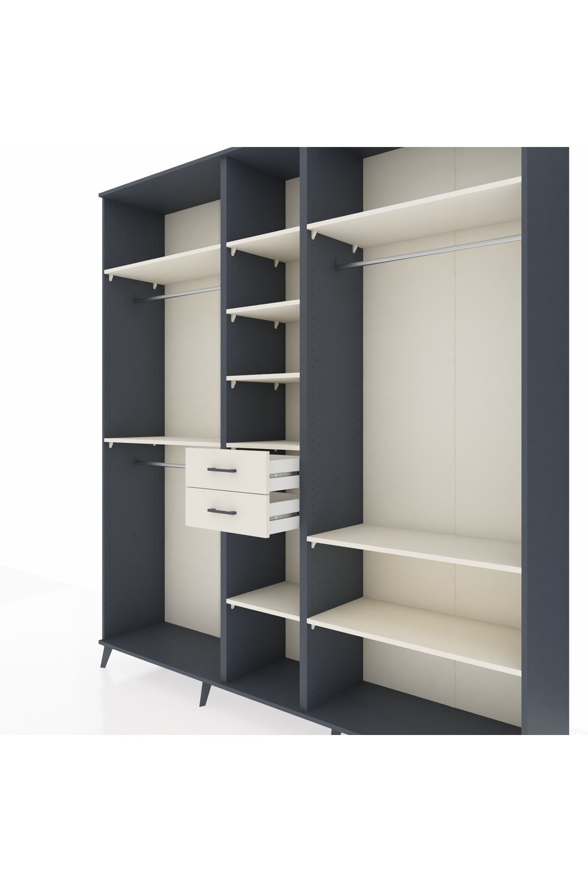 Hyperion Dolap 10 Raflı 2 Çekmeceli 3 Askılı 220x44x243 Antrasit-Aytaşı/Aytaşı