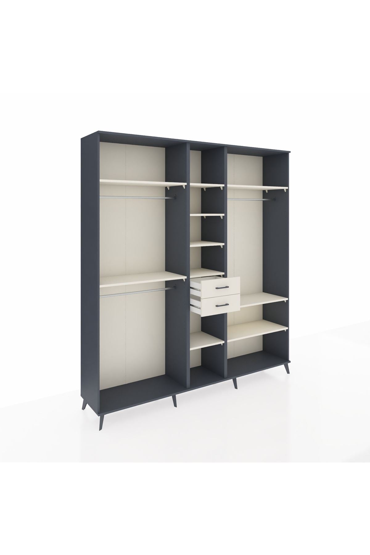 Hyperion Dolap 10 Raflı 2 Çekmeceli 3 Askılı 220x44x243 Antrasit-Aytaşı/Aytaşı