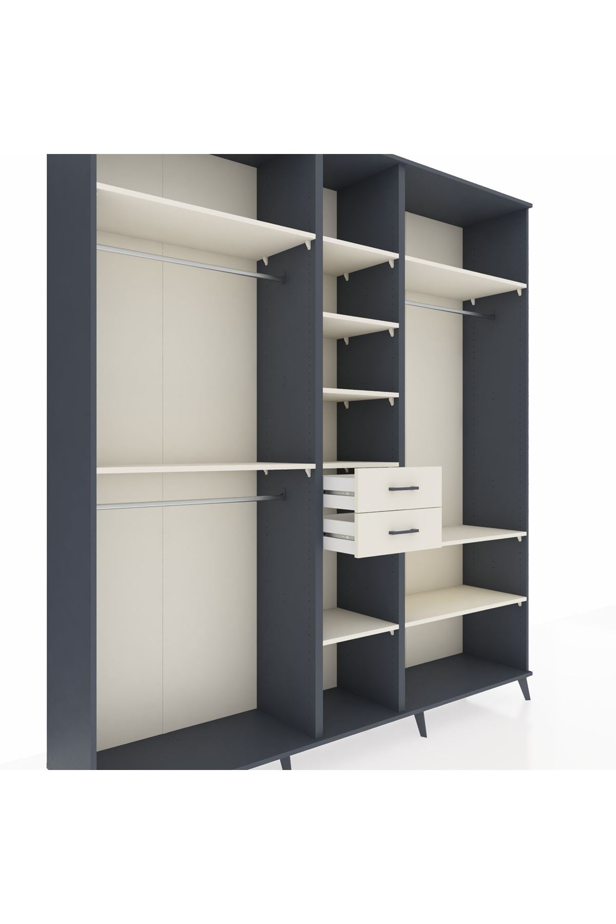 Hyperion Dolap 10 Raflı 2 Çekmeceli 3 Askılı 220x44x243 Antrasit-Aytaşı/Aytaşı
