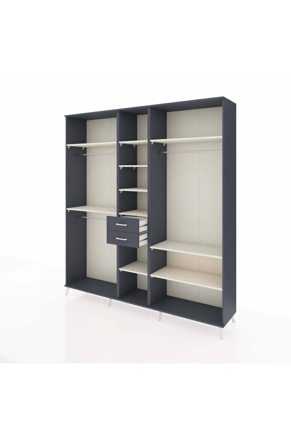 Hyperion Dolap 10 Raflı 2 Çekmeceli 3 Askılı 220x44x243 Antrasit-Aytaşı/Antrasit