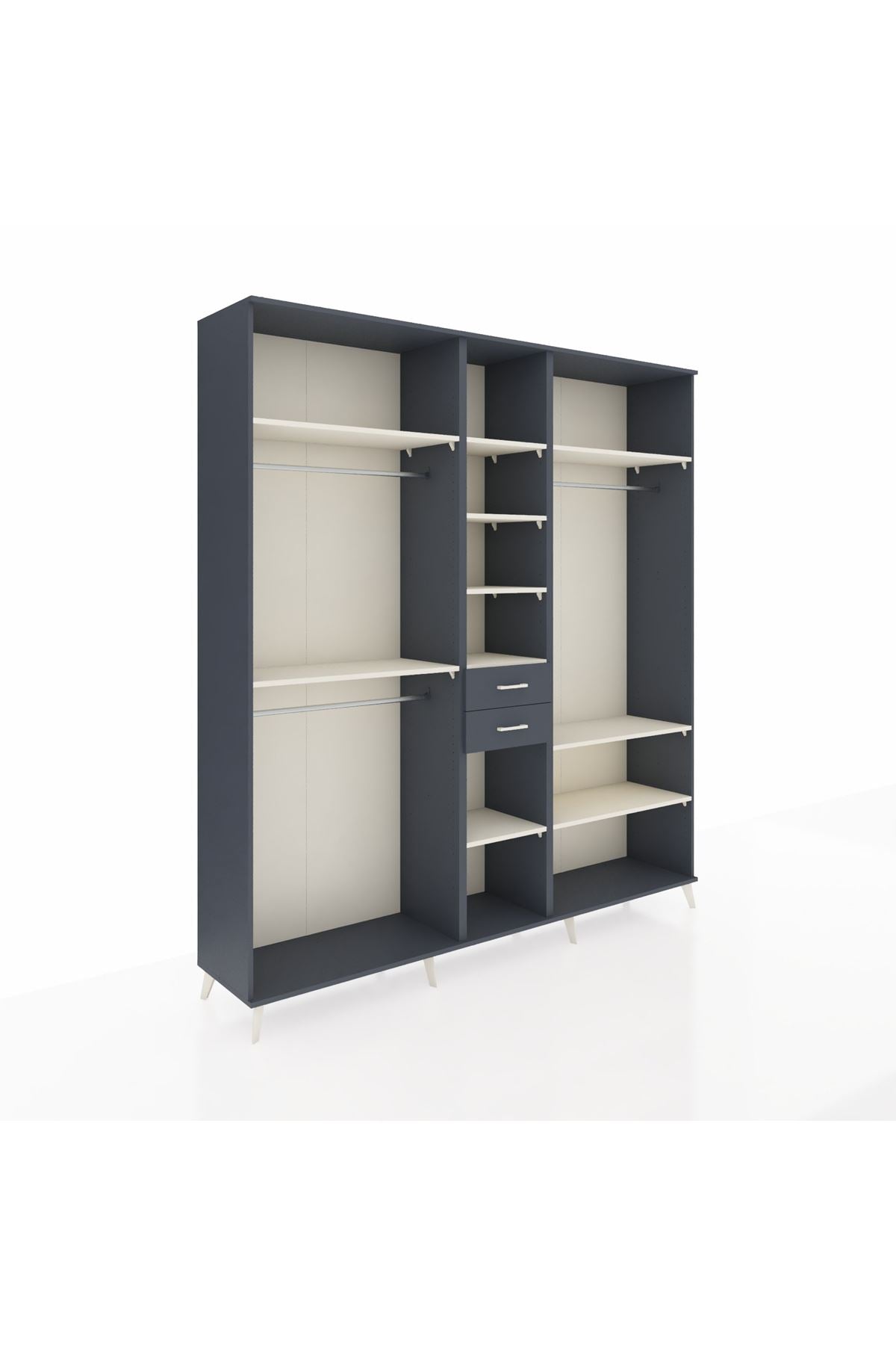 Hyperion Dolap 10 Raflı 2 Çekmeceli 3 Askılı 220x44x243 Antrasit-Aytaşı/Antrasit